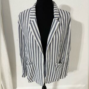 Aqua Striped Open Blazer 100% Rayon Size Small